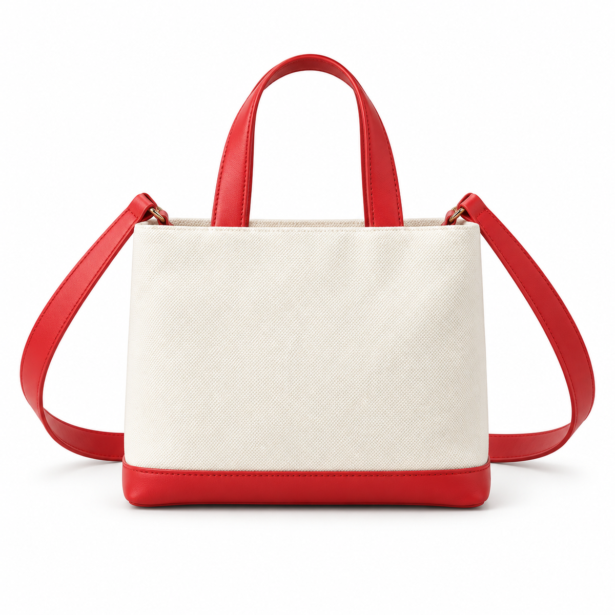 Ivory Canvas Tote With Red Leather