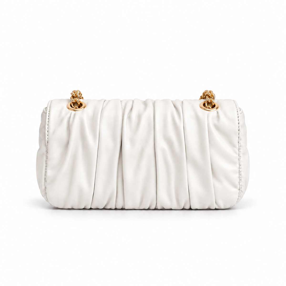 White Ruched Gold Chain Shoulder Handbag-2