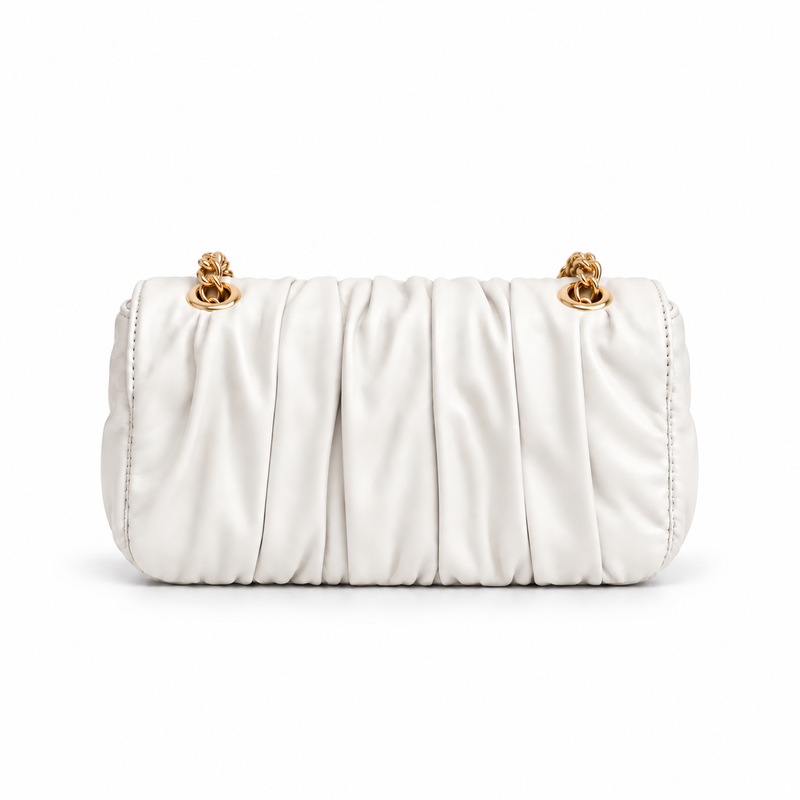 White Ruched Gold Chain Shoulder Handbag-2
