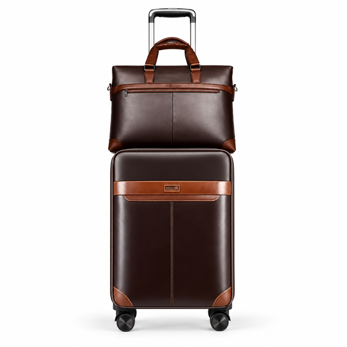 Elegant Brown Luggage Set With Tote-3