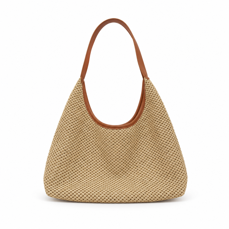 Light Brown Woven Raffia Shoulder Bag-2