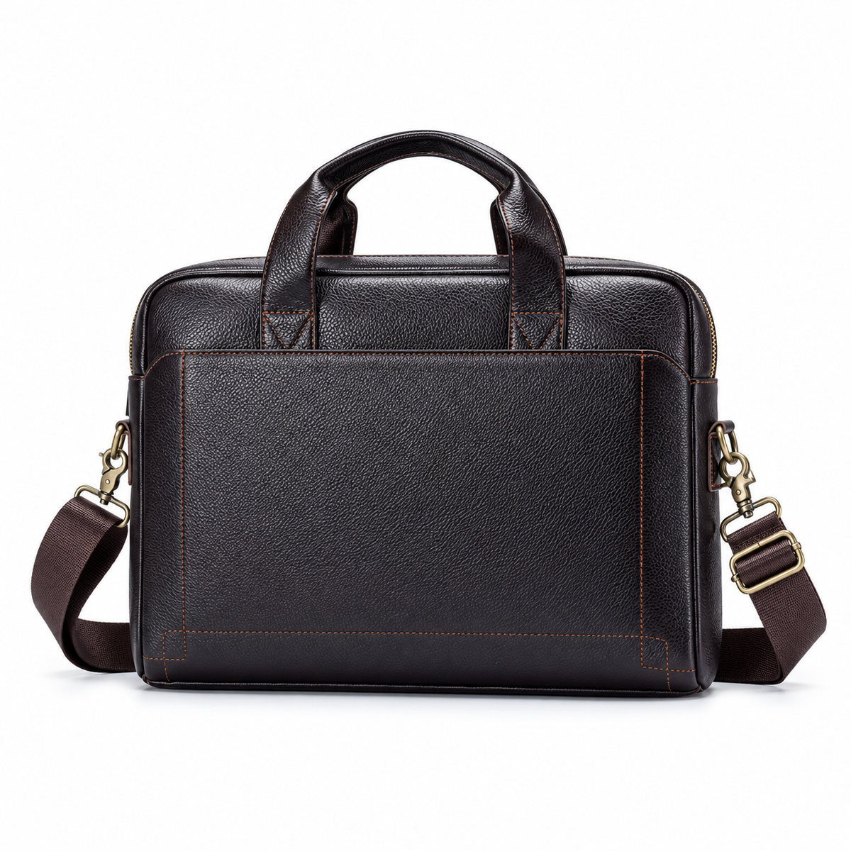 Classic Leather Briefcase With Shoulder Strap-4