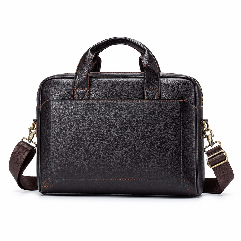 Classic Leather Briefcase With Shoulder Strap-4