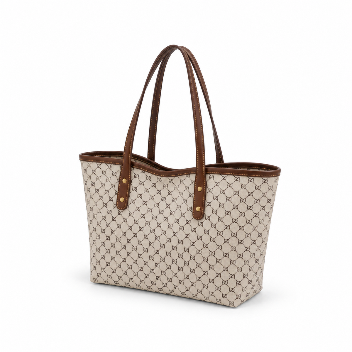Khaki Monogram Brown Strap Tote Bag-3