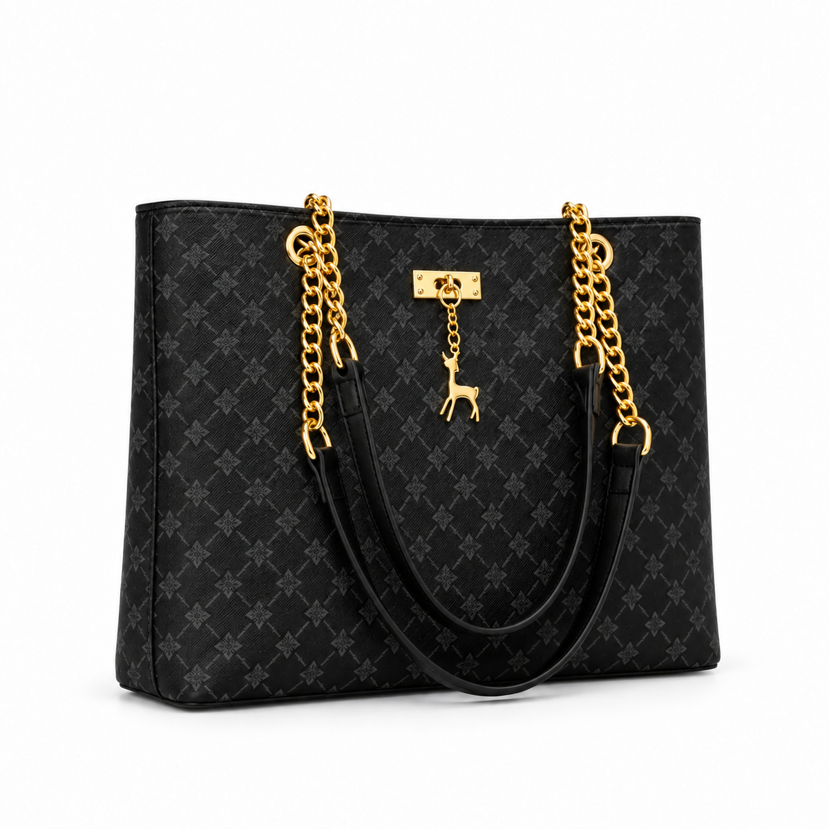 Elegant Black Monogram Chain Tote Bag