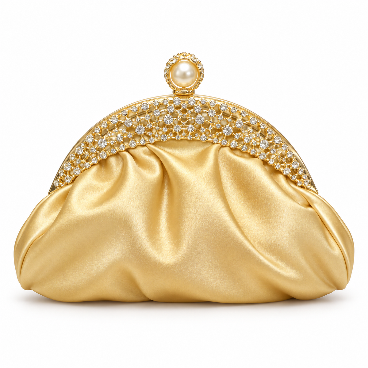Gold Satin Rhinestone Pearl Evening Clutch-3