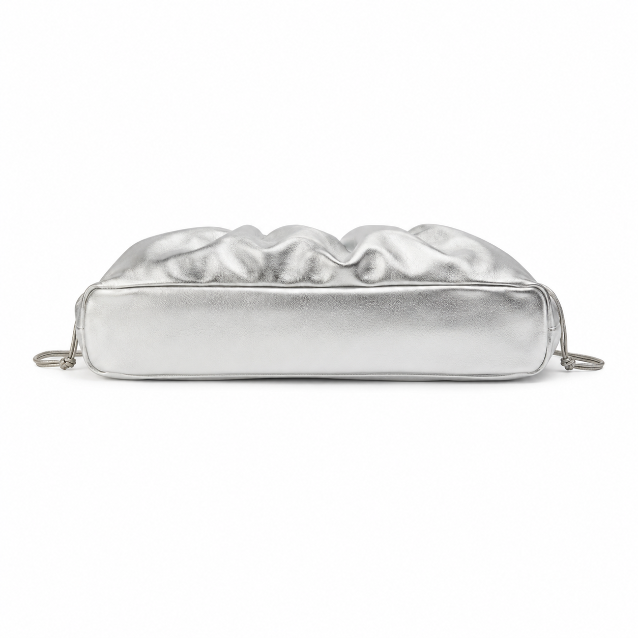 Metallic Silver Ruched Drawstring Clutch Bag-2