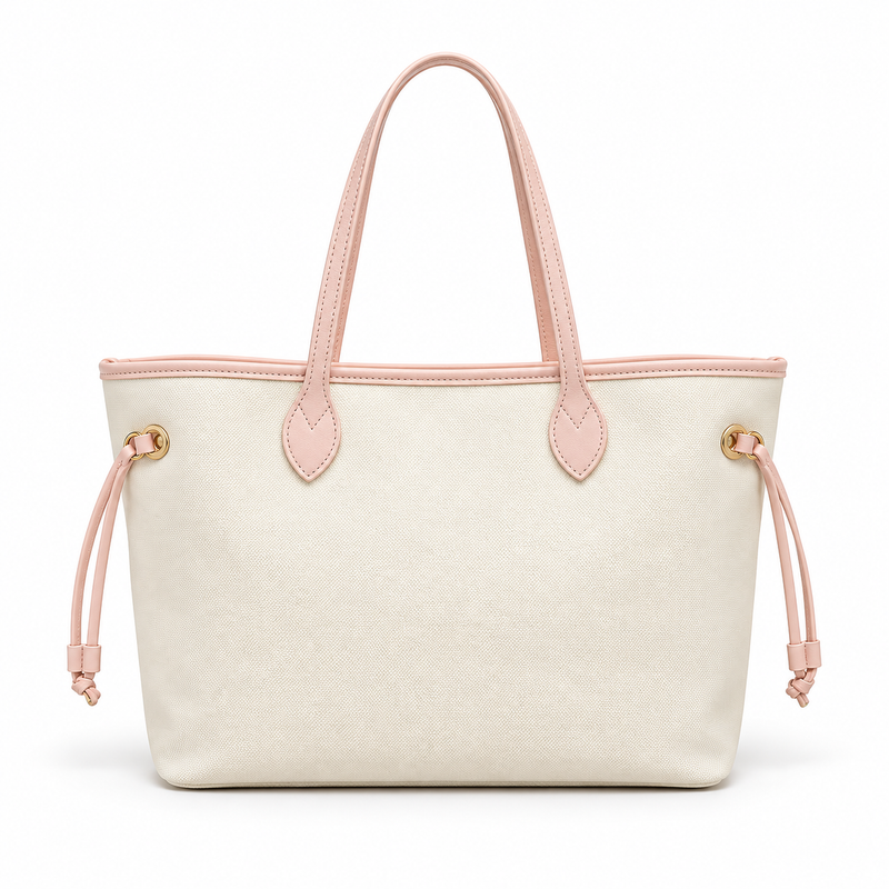Elegant Vegan Cream Tote Pink Trim-2