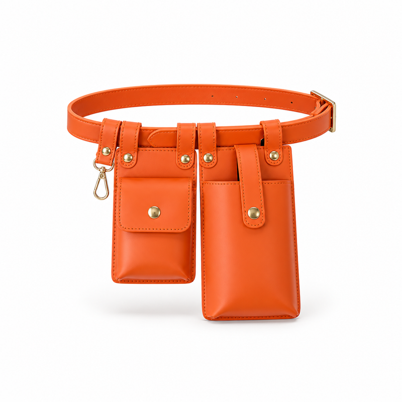 Orange Adjustable Belt With Dual Pouches-4