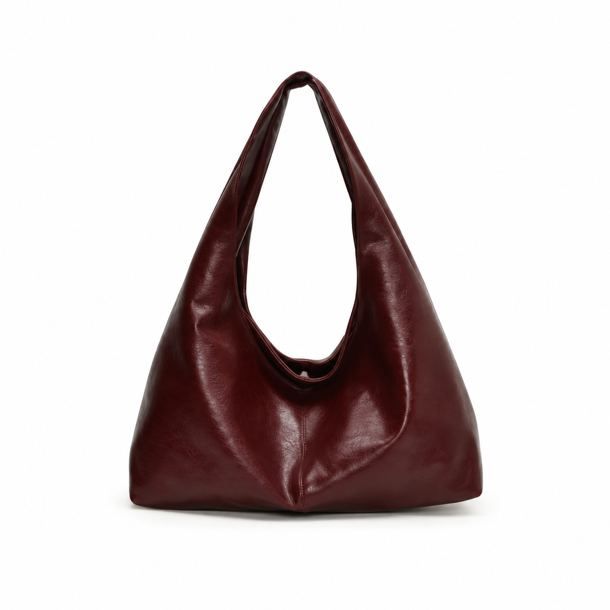 Burgundy Slouchy Leather Hobo Shoulder Bag-4