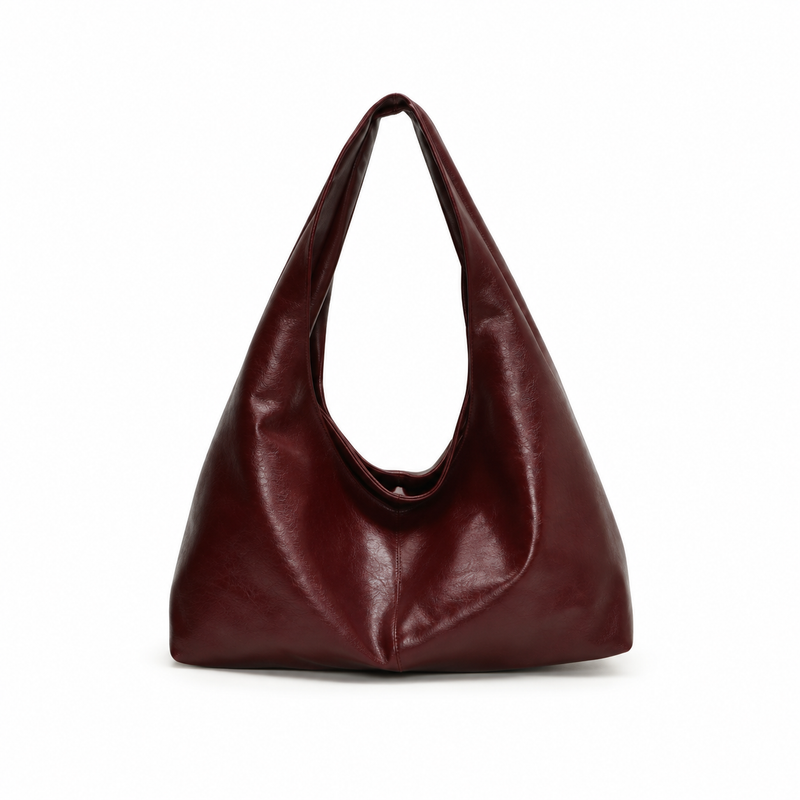 Burgundy Slouchy Leather Hobo Shoulder Bag-4