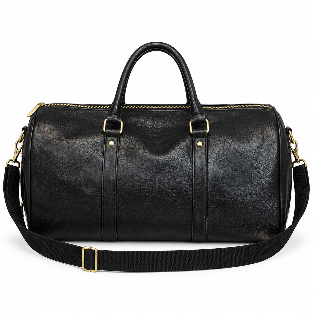 Classic Black Leather Travel Duffel Bag-2