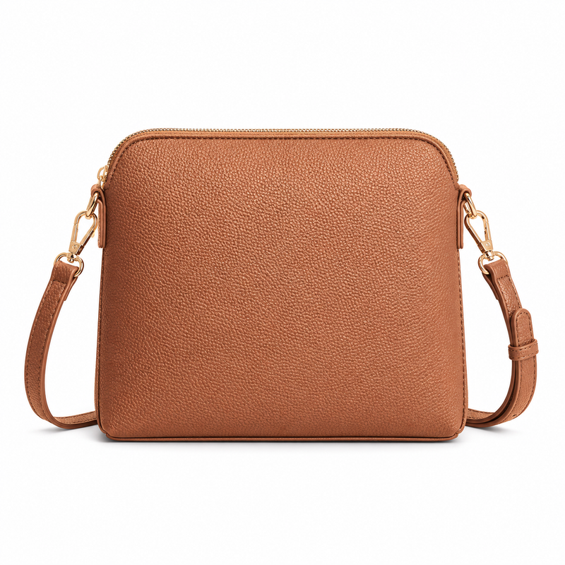Classic Cognac Brown Textured Crossbody Bag-2
