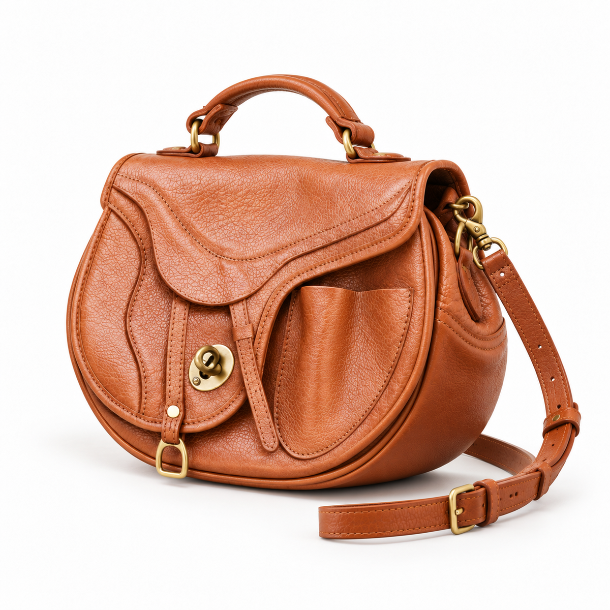 Vintage Caramel Saddle Style Crossbody Handbag-2