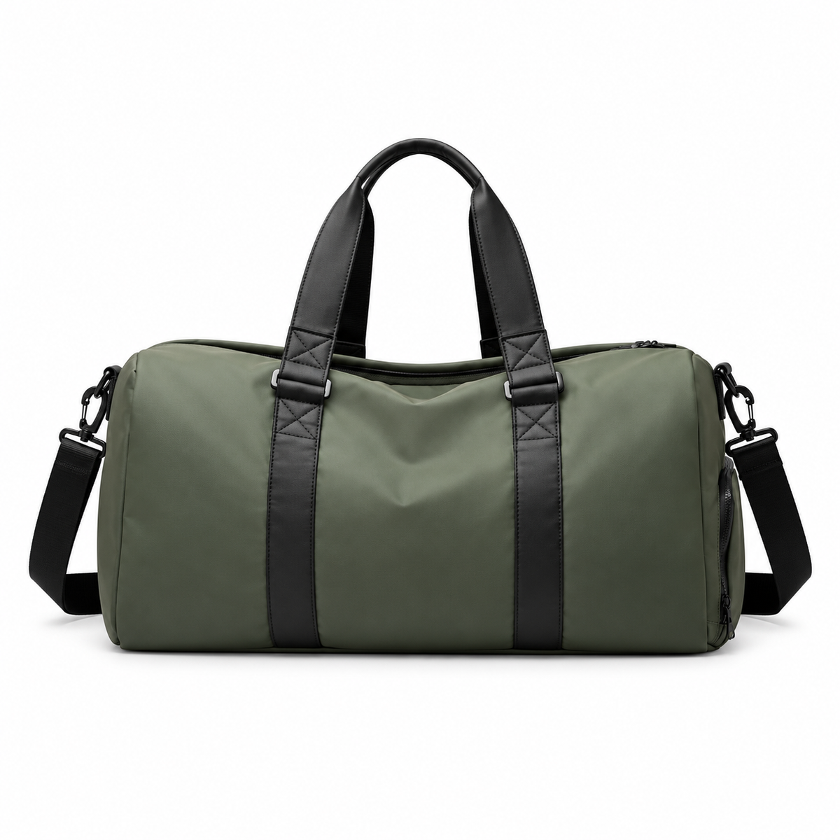 Olive Green Leather Duffel Travel Bag-2