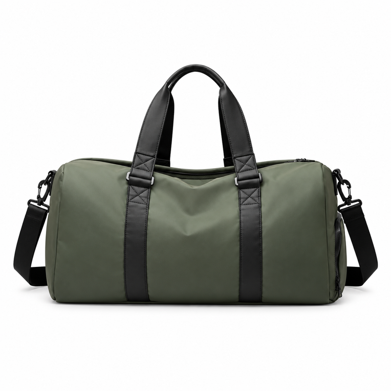 Olive Green Leather Duffel Travel Bag-2