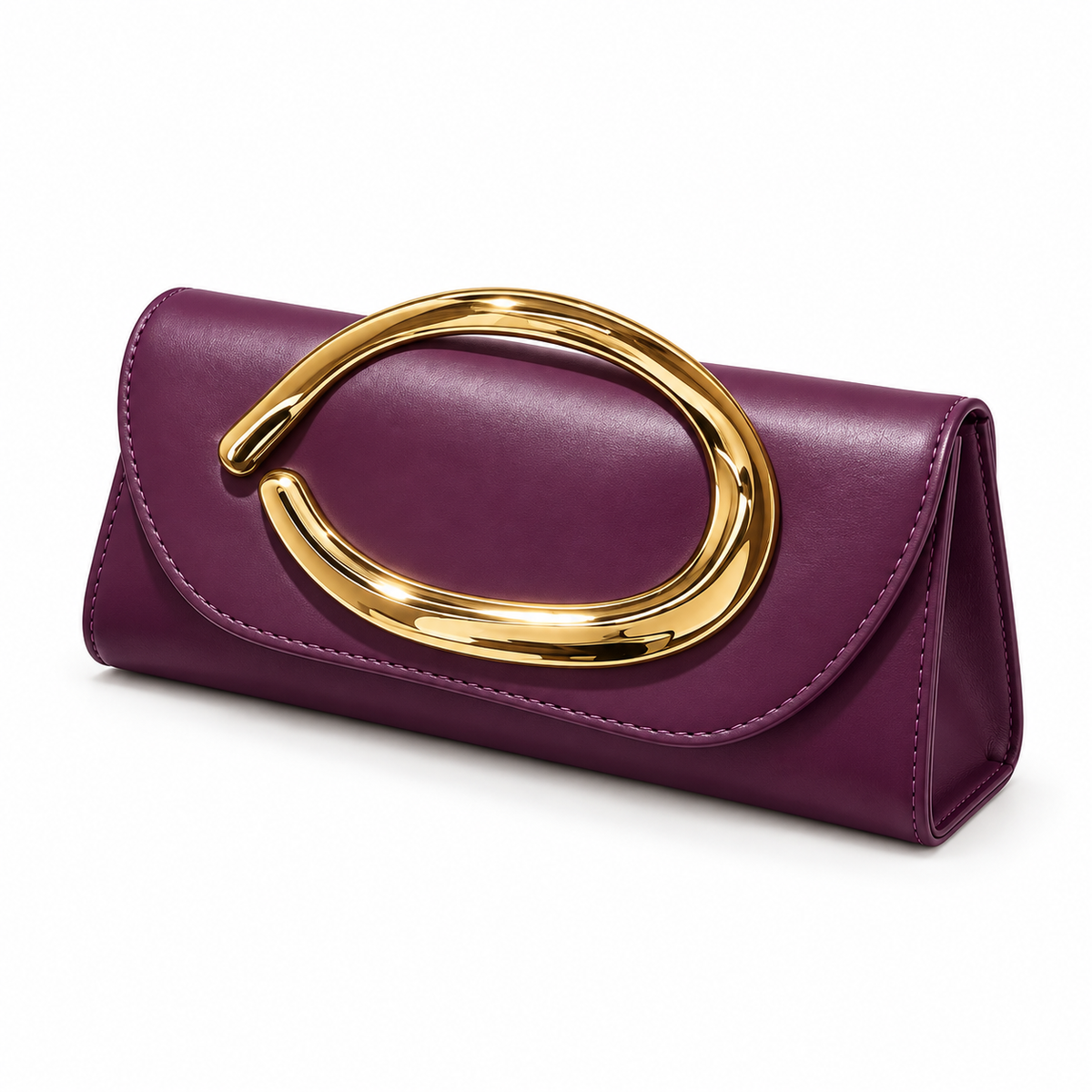 Elegant Plum Clutch With Golden Handle-3