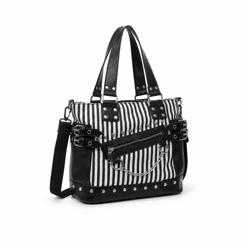 Striped Studded Punk Tote Shoulder Bag-1