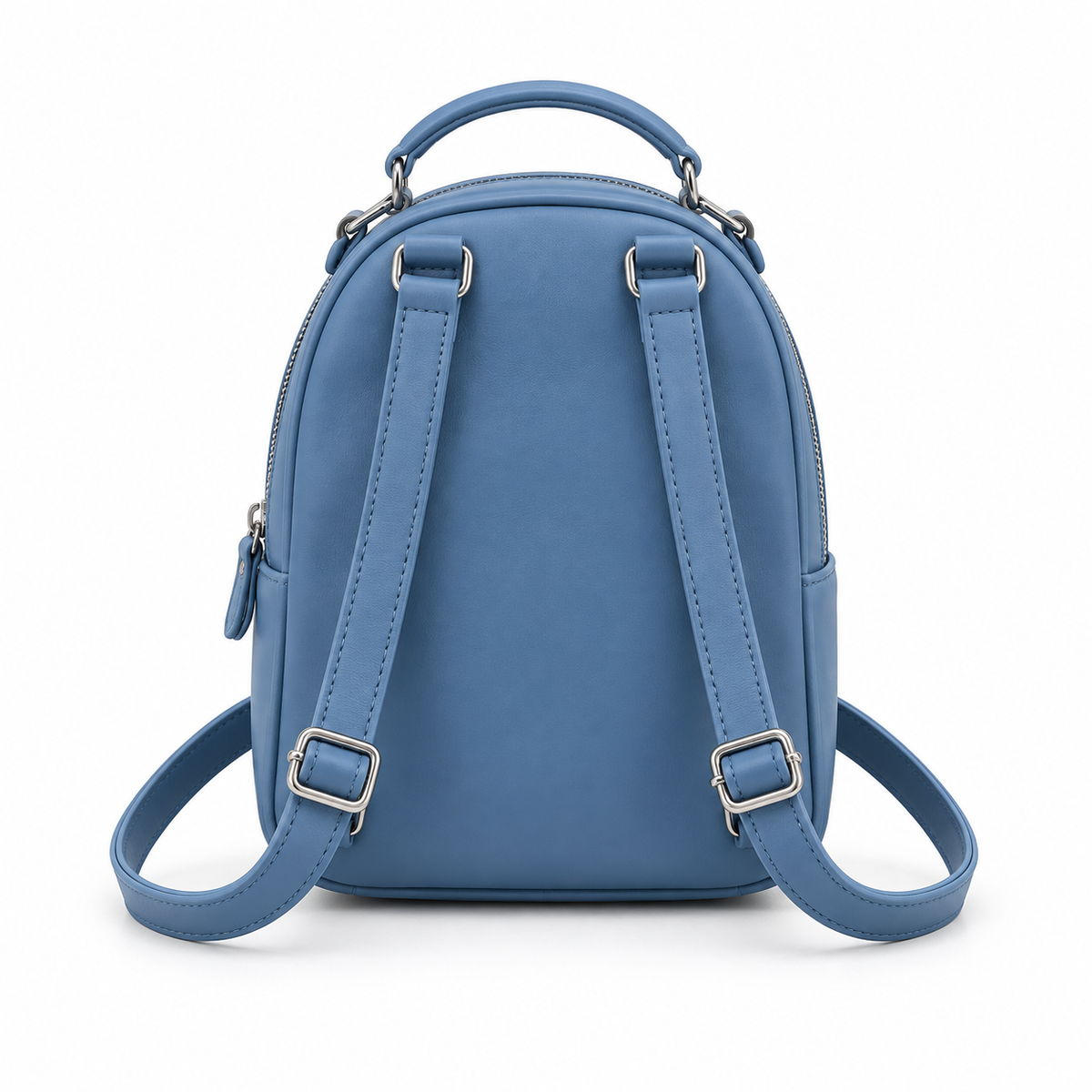 Denim Blue Vegan Leather Mini Backpack-3