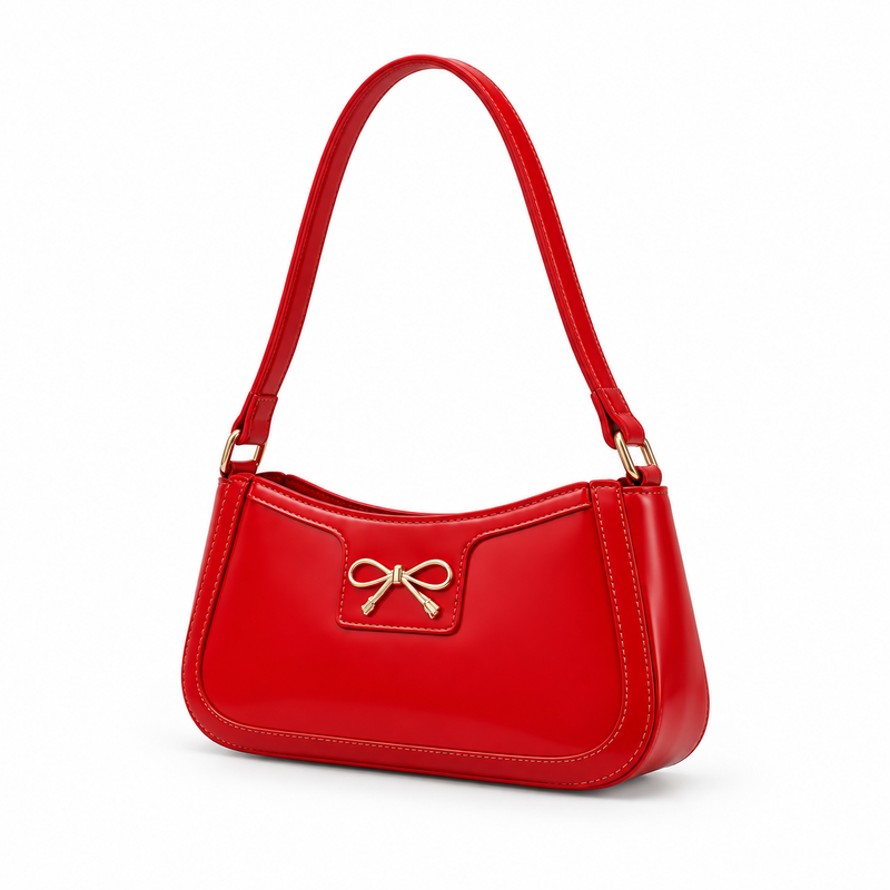 Elegant Red Bow Shoulder Handbag-3