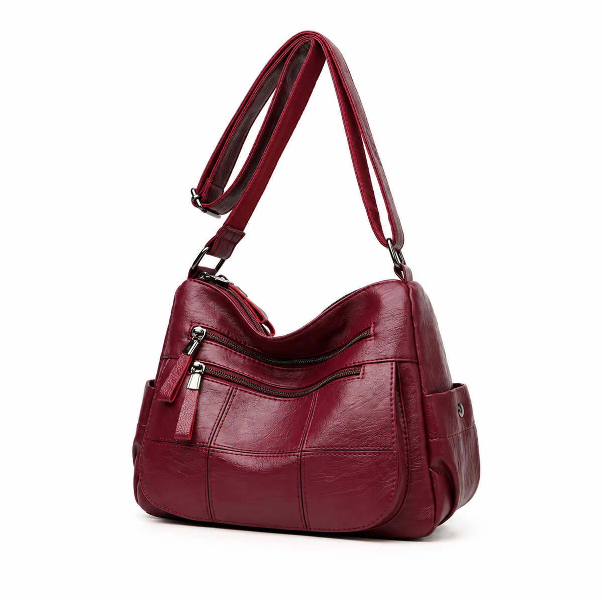 Elegant Burgundy Multi Pocket Crossbody Bag-3