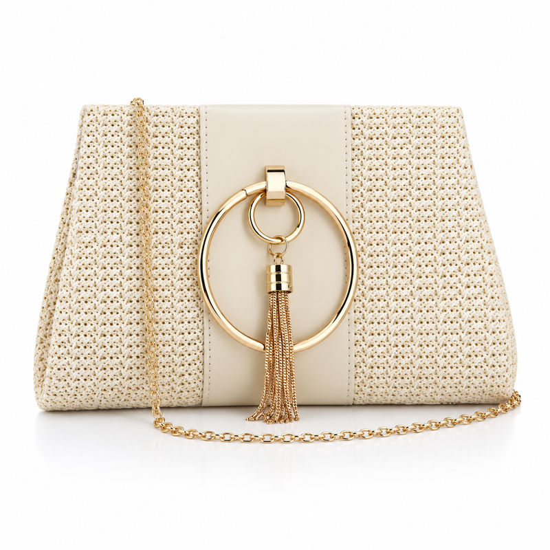 Ivory Woven Gold Tassel Shoulder Bag-4