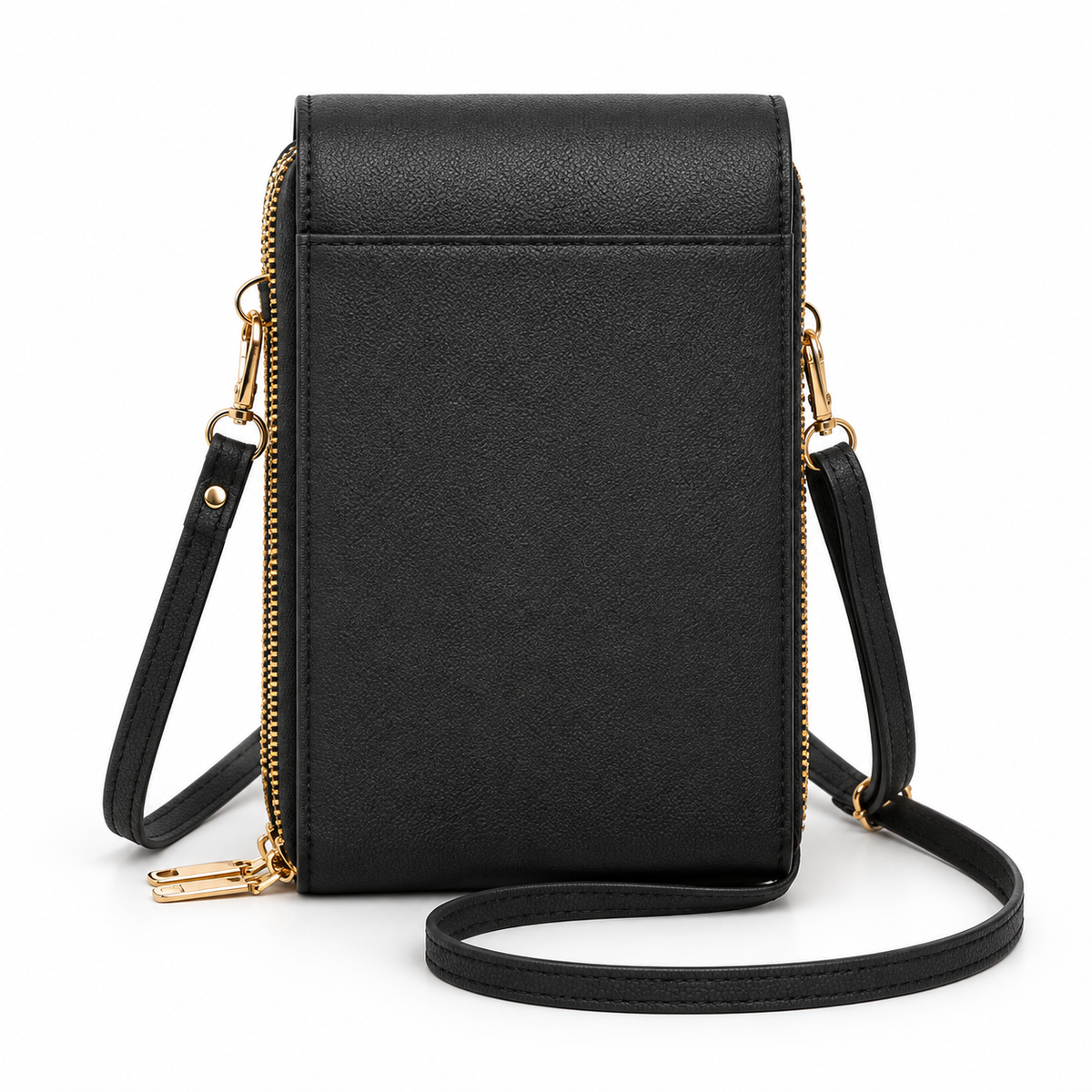 Black Textured Crossbody Bag With Gold-3
