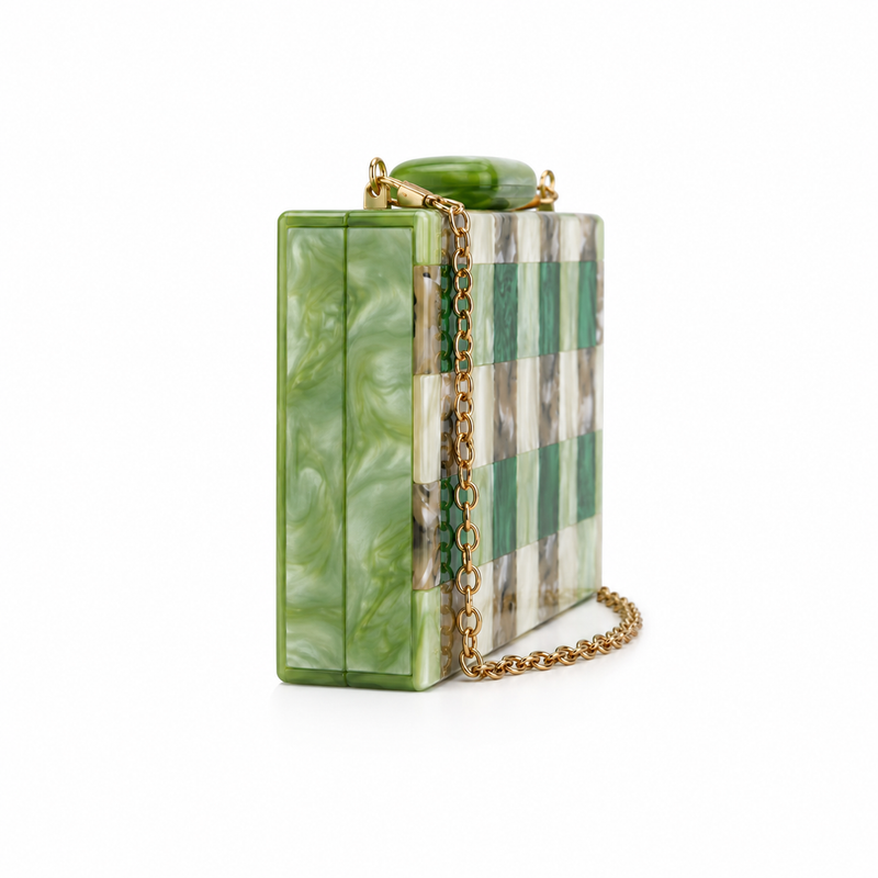 Green Marble Checkerboard Acrylic Clutch Bag-2