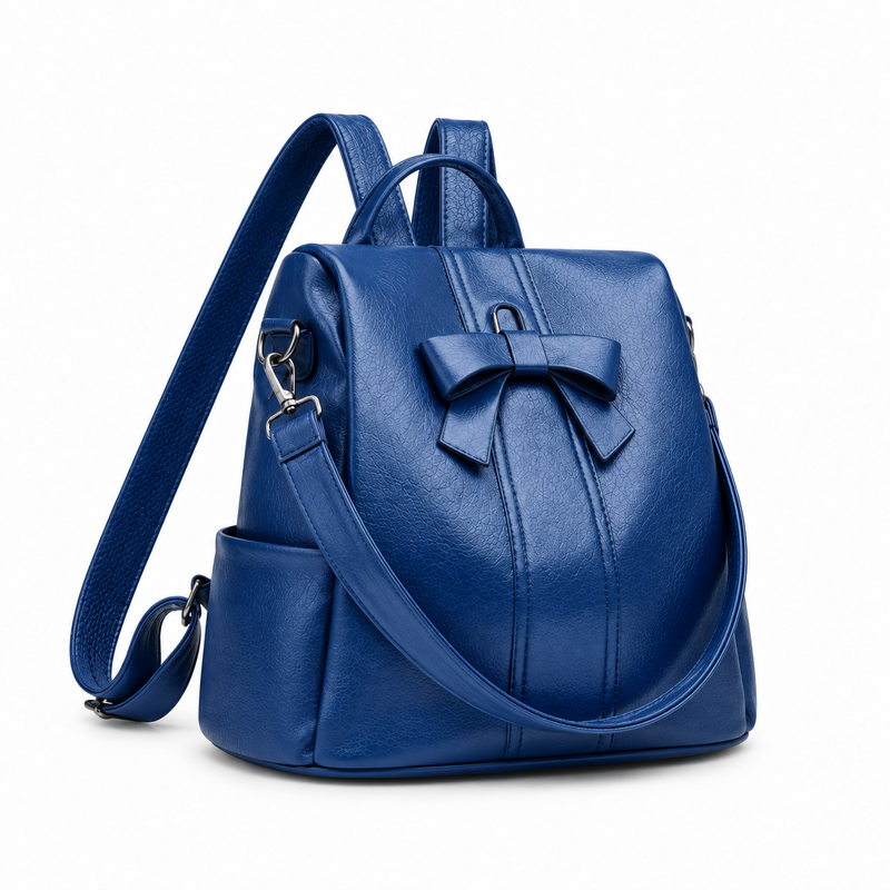 Blue Bow Accent Convertible Backpack Handbag-1