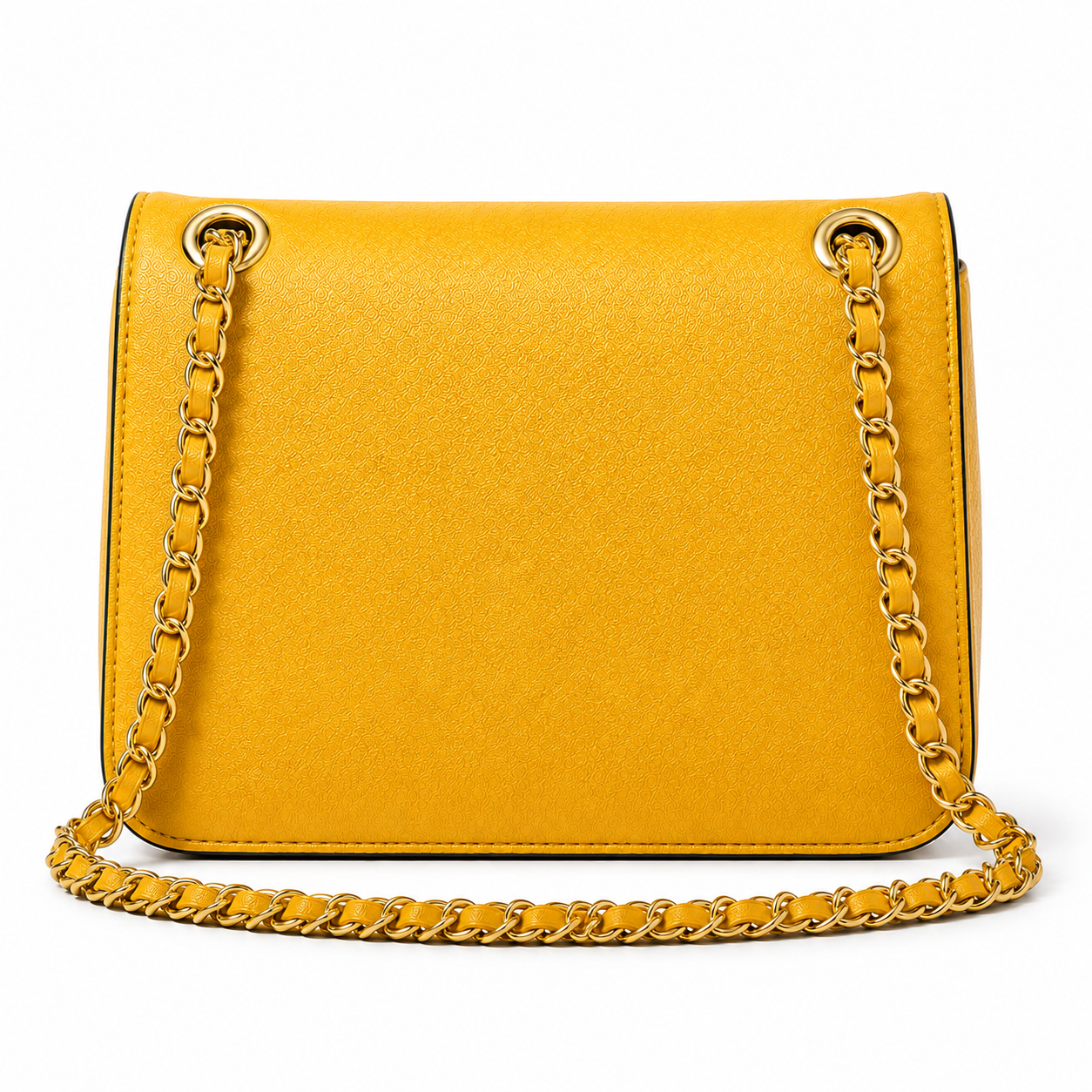 Golden Yellow Textured Chain Shoulder Bag-3