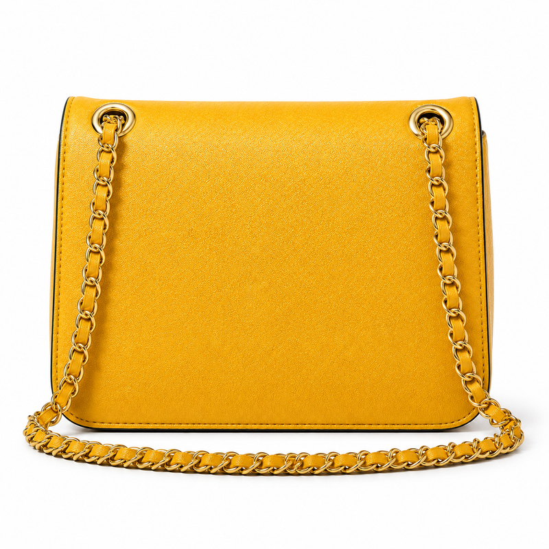 Golden Yellow Textured Chain Shoulder Bag-3