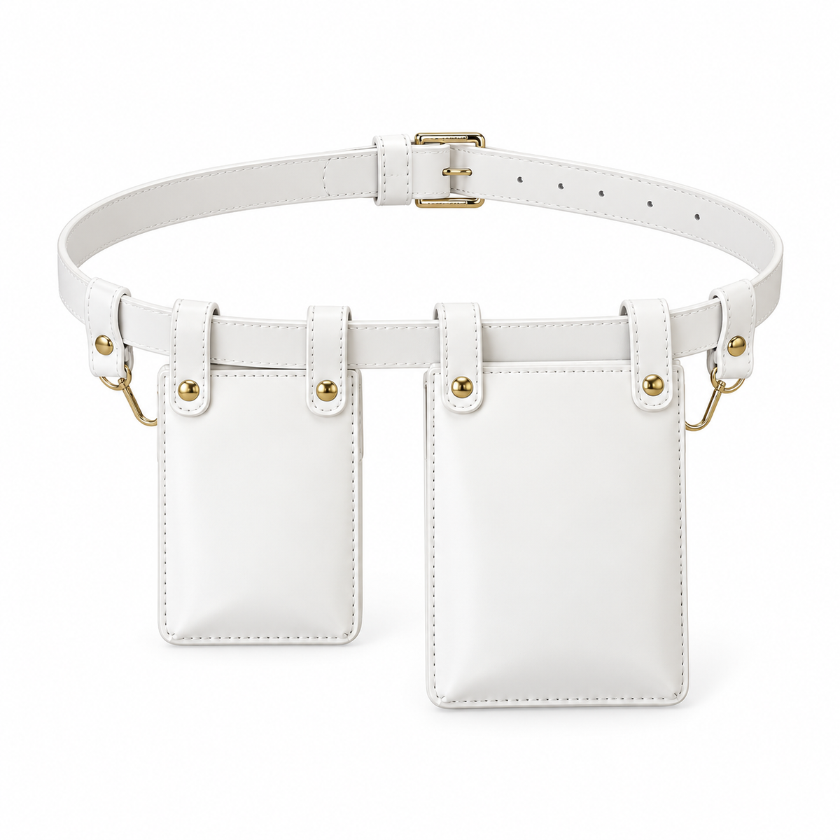 White Double Pouch Adjustable Waist Belt