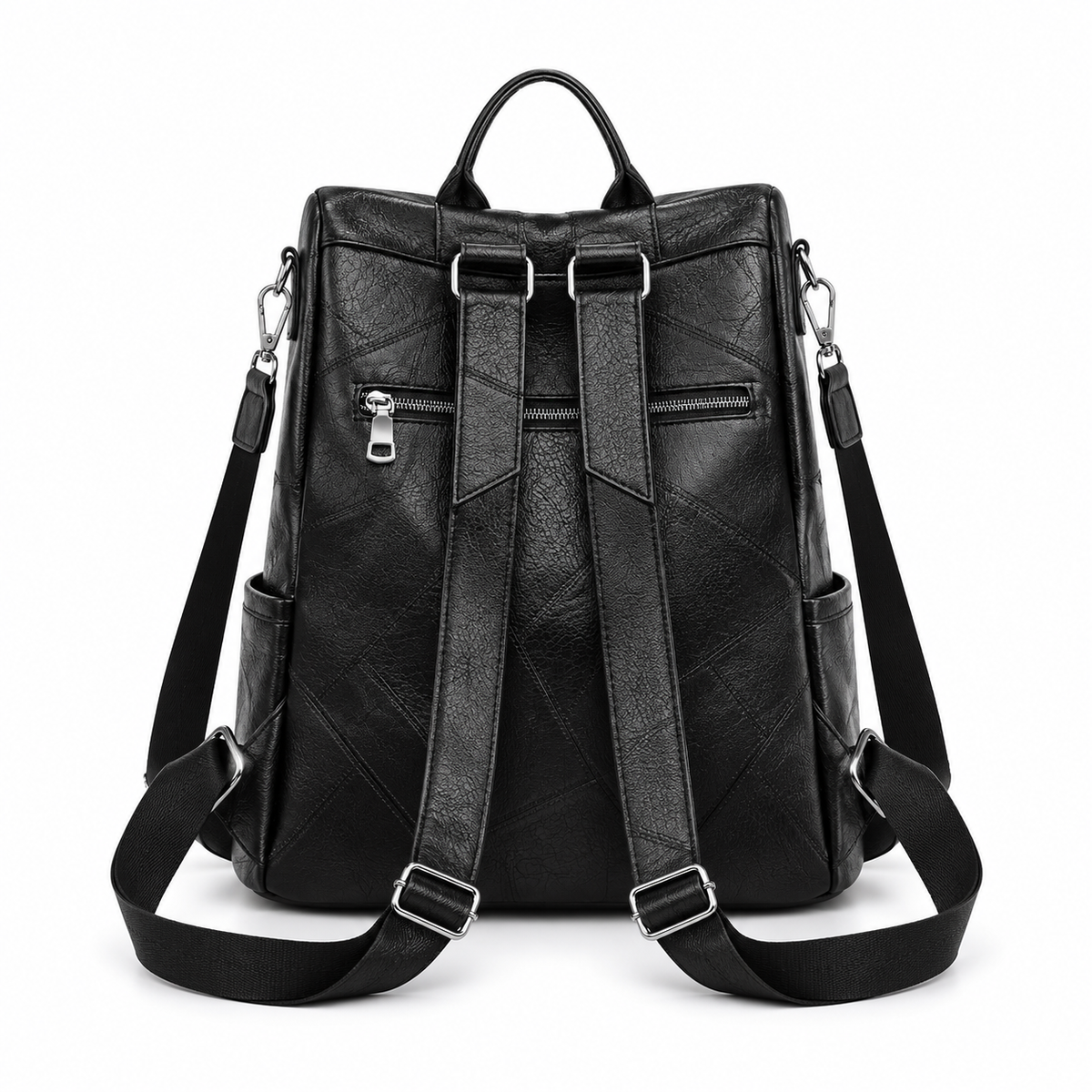 Black Textured Backpack With Studded Details-2
