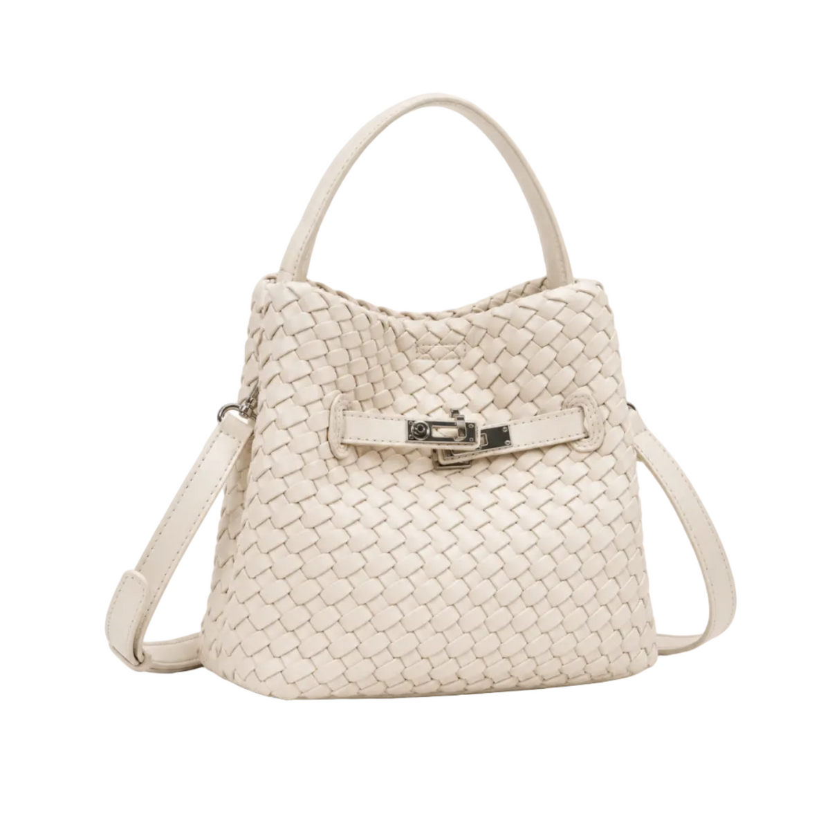 Elegant Ivory Woven Bucket Shoulder Bag-1