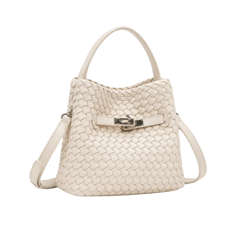 Elegant Ivory Woven Bucket Shoulder Bag-1
