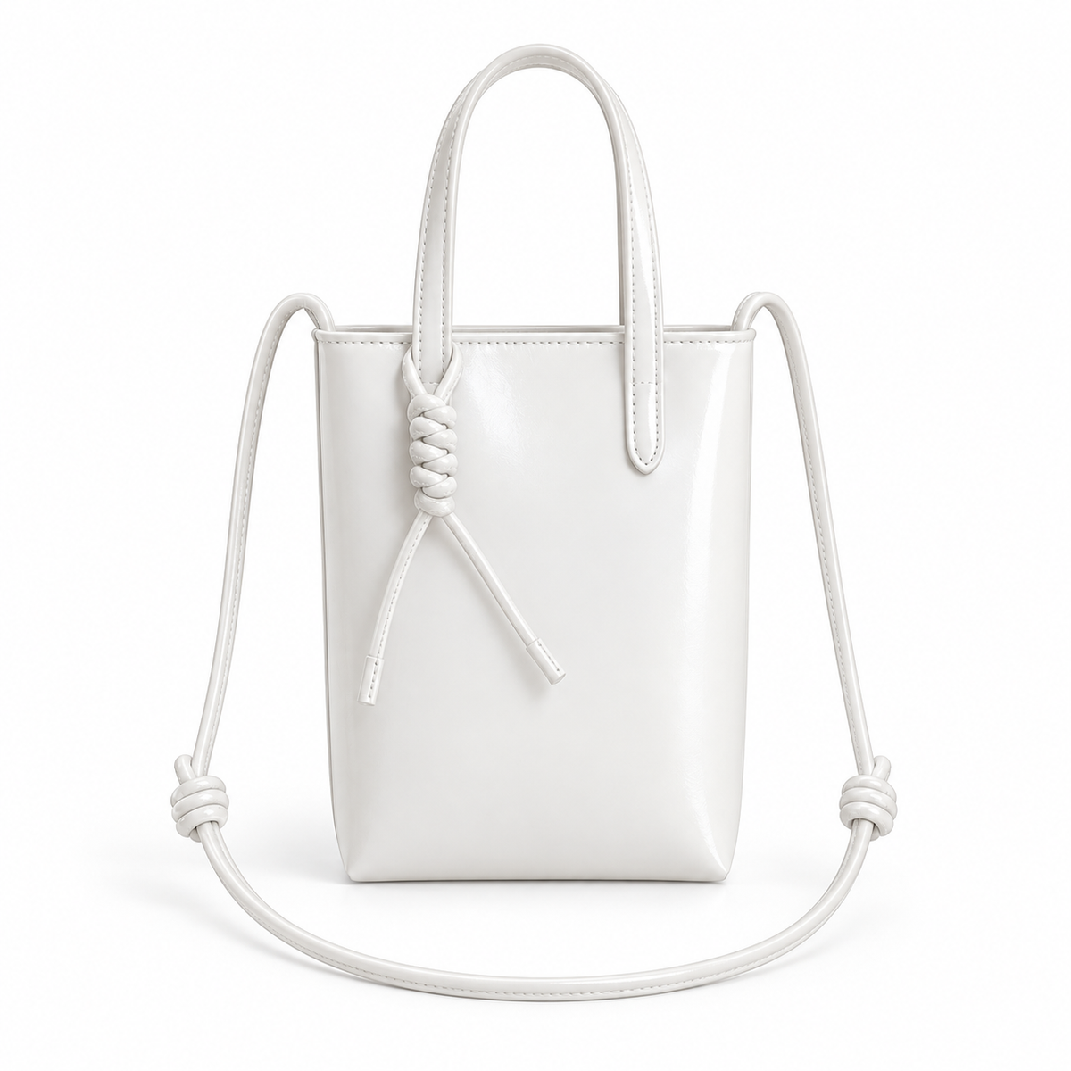 Elegant White Mini Tote Crossbody Bag-2
