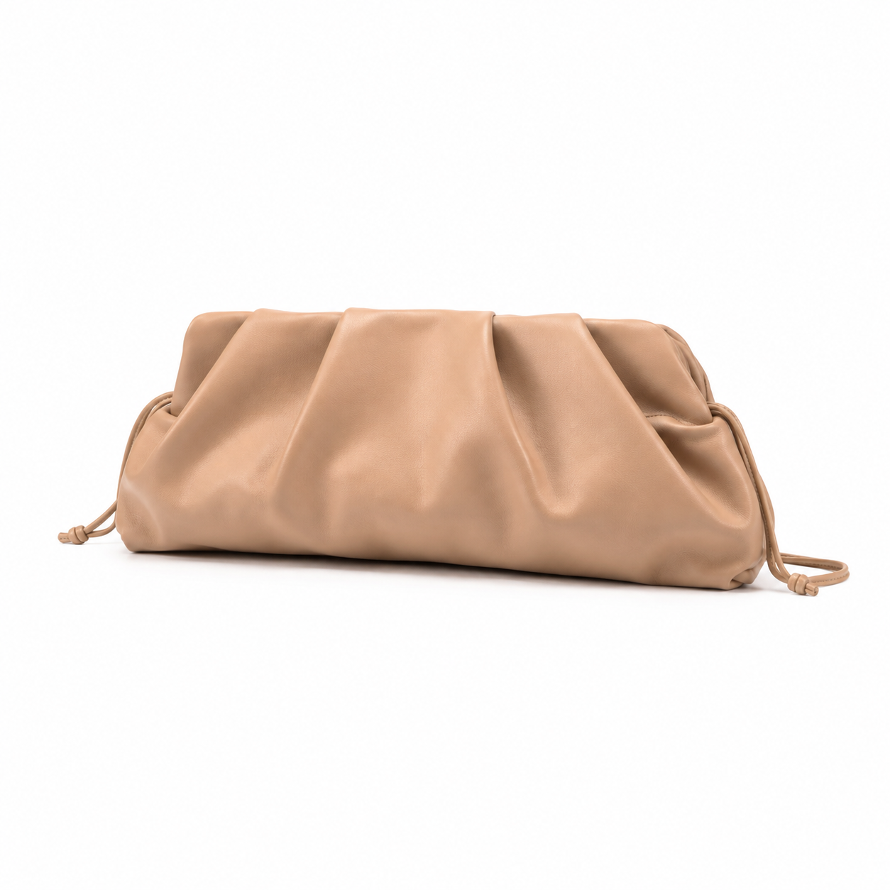 Elegant Beige Ruched Leather Clutch Bag-4