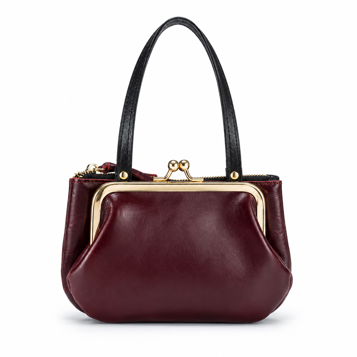 Elegant Burgundy Kiss Lock Clutch Bag-4