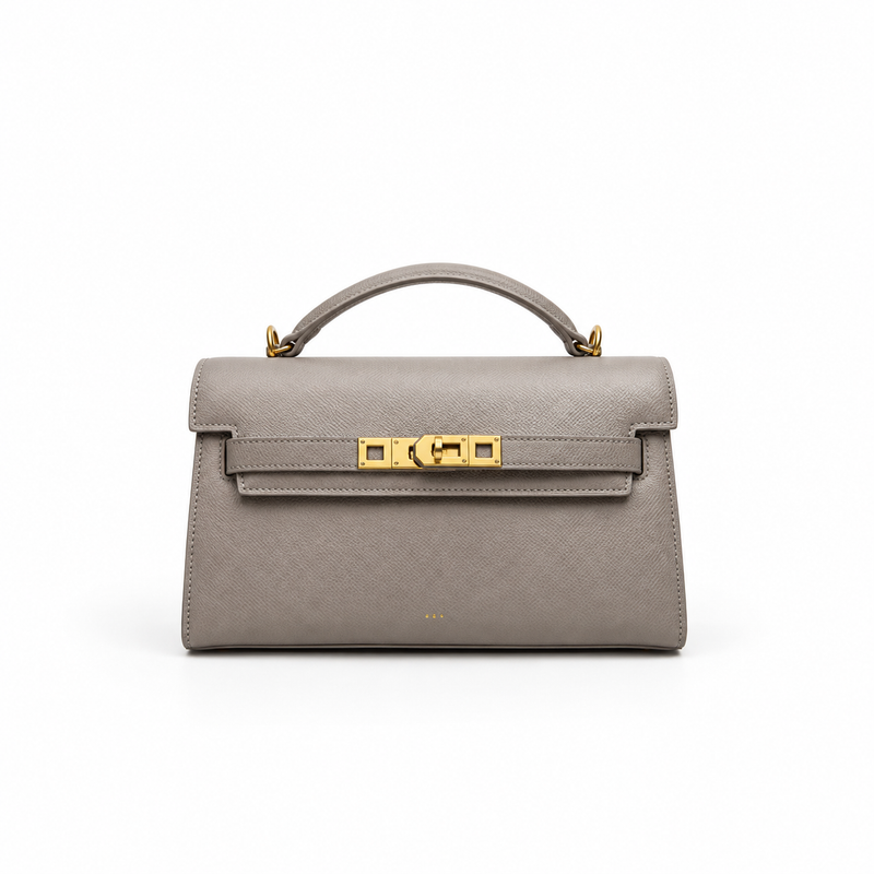Elegant Taupe Structured Top Handle Handbag-2