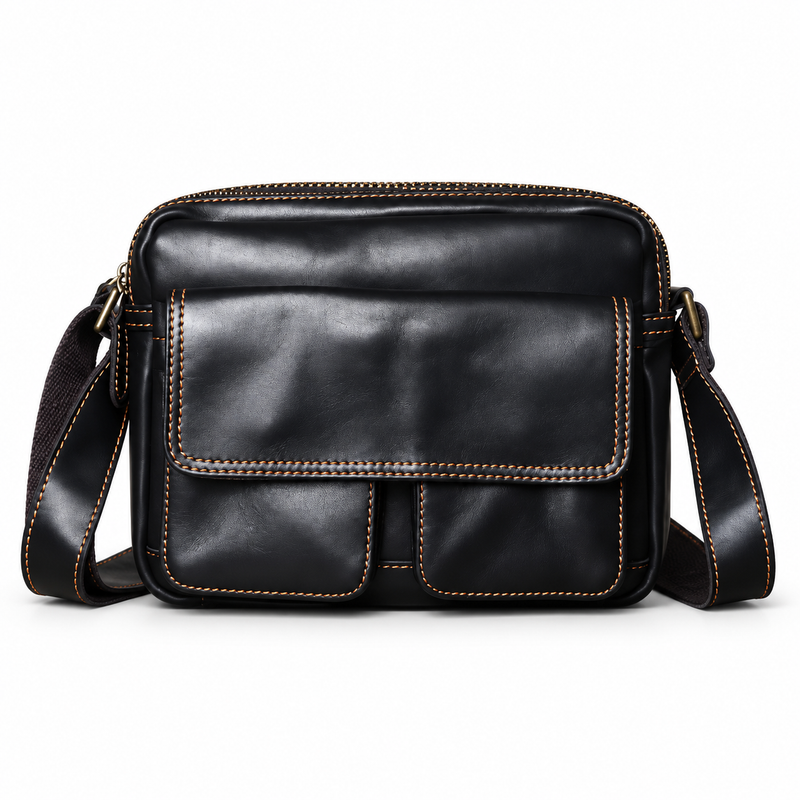Classic Black Leather Satchel Shoulder Bag-4