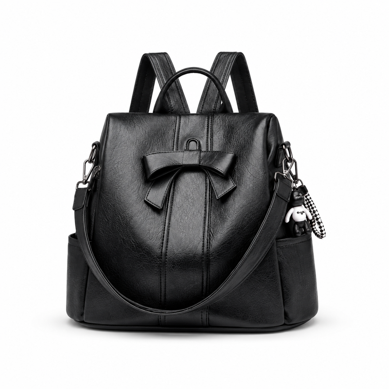Black Bow Detail Convertible Leather Backpack & Shoulder Bag-4