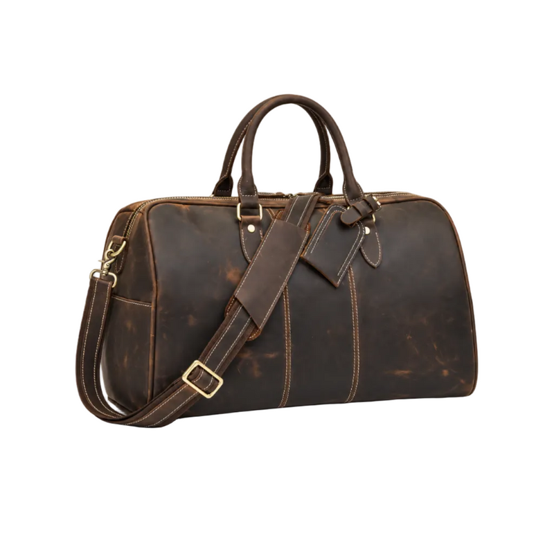 Vintage Brown Leather Travel Duffel Bag-1