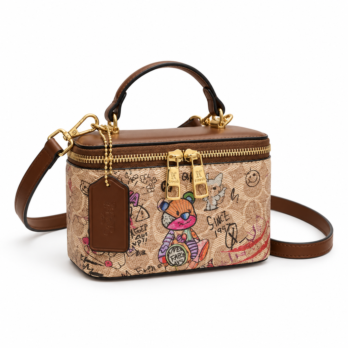 Colourful Graffiti Print Boxy Crossbody Bag-1