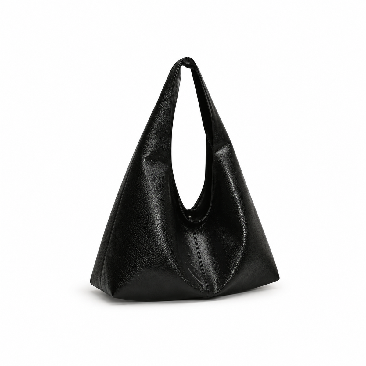 Black Slouchy Textured Hobo Shoulder Bag-1