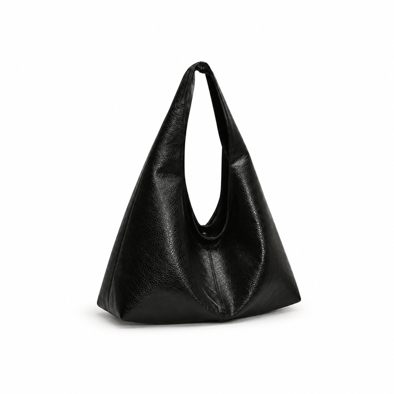 Black Slouchy Textured Hobo Shoulder Bag-1