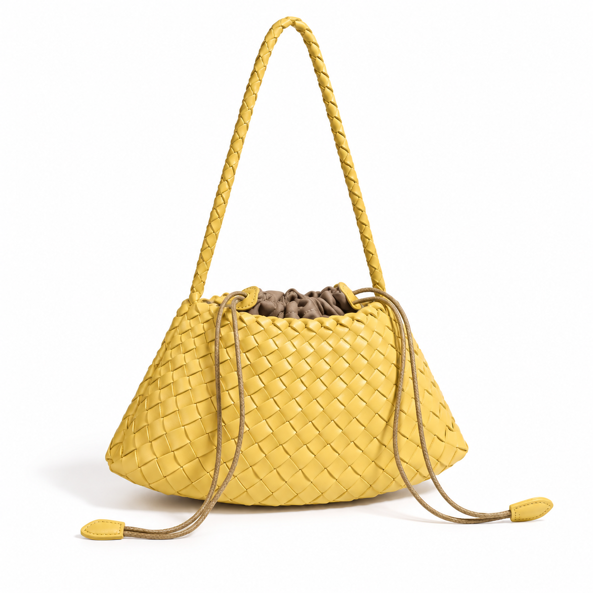 Yellow Woven Drawstring Braided Shoulder Bag-1