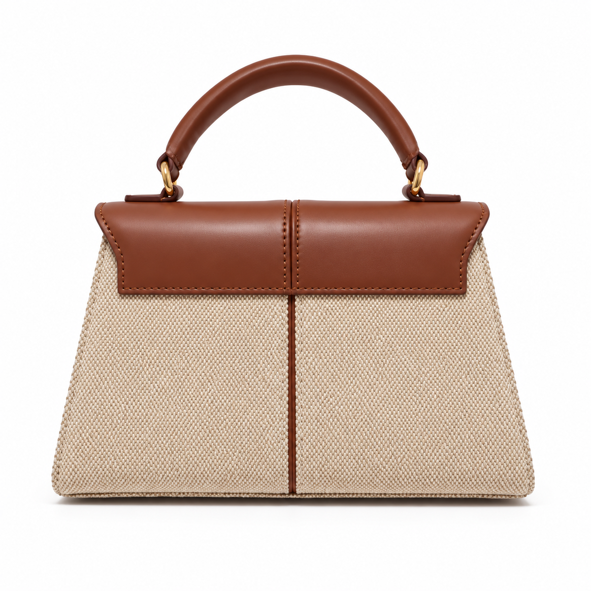 Classic Brown Leather Canvas Top Handle Bag-2