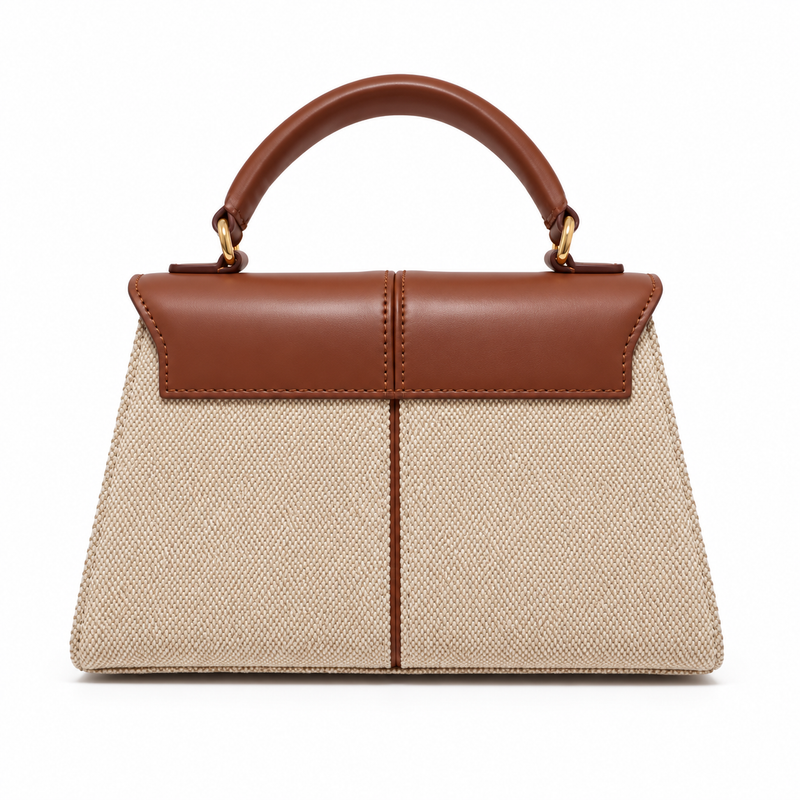 Classic Brown Leather Canvas Top Handle Bag-2