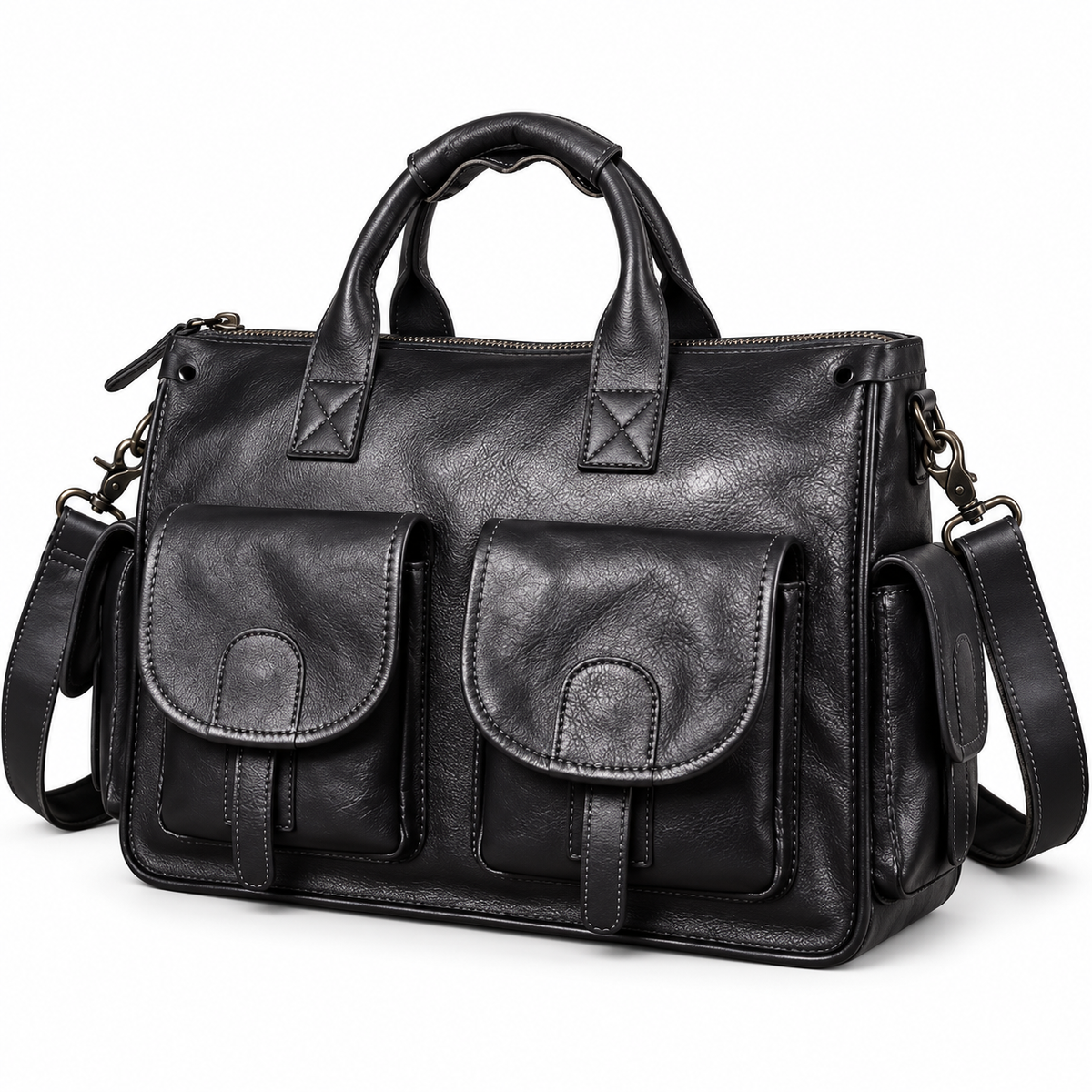 Classic Black Multi Pocket Overnight Bag-3