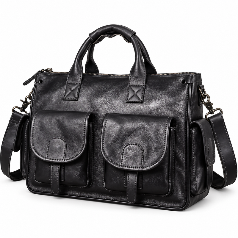 Classic Black Multi Pocket Overnight Bag-3